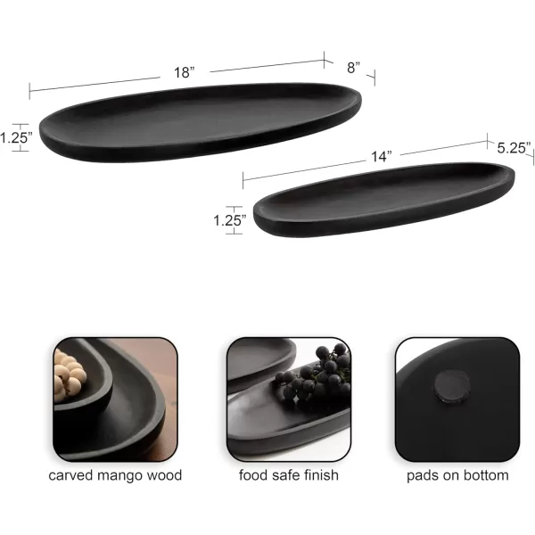 imageKate and Laurel Ekata Decorative Oval Solid Wood Nesting Trays Set of 2 Black FoodSafe Charcuterie Board Trays for Kitchen Counter or for Use as Ottoman Tray Accents or Coffee Table Tray Decor