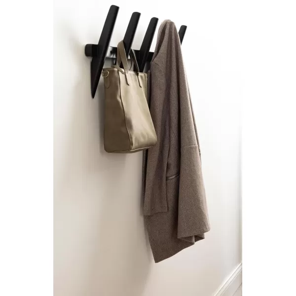 imageKate and Laurel Eland Modern FiveHook Wall Hanging Coat Rack 30 x 4 x 12 Black Decorative Wood Coat Rack Wall Mount for Use as Entryway Storage or Mudroom Hooks