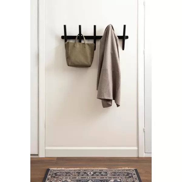 imageKate and Laurel Eland Modern FiveHook Wall Hanging Coat Rack 30 x 4 x 12 Black Decorative Wood Coat Rack Wall Mount for Use as Entryway Storage or Mudroom Hooks