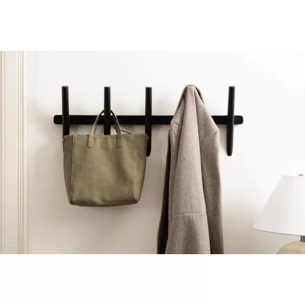 imageKate and Laurel Eland Modern FiveHook Wall Hanging Coat Rack 30 x 4 x 12 Black Decorative Wood Coat Rack Wall Mount for Use as Entryway Storage or Mudroom Hooks