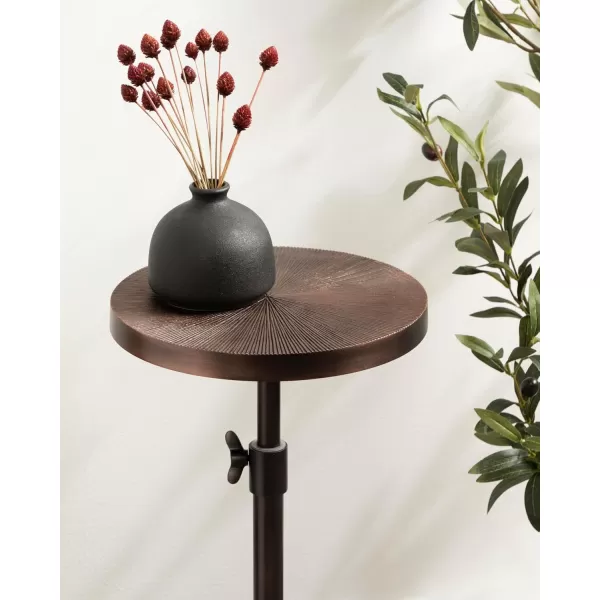 imageKate and Laurel Engles Traditional AdjustableHeight Pedestal Drink Table 10 x 10 x 30 Bronze Vintage Round Indoor Metal Plant Stand with Embossed Sunburst PatternBronze