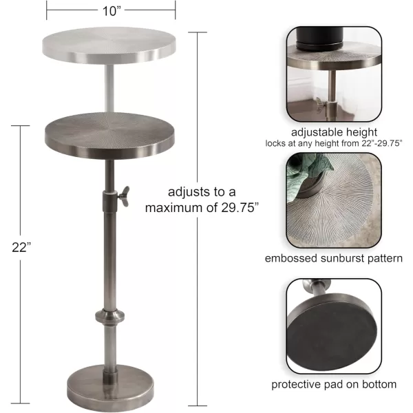 imageKate and Laurel Engles Traditional AdjustableHeight Pedestal Drink Table 10 x 10 x 30 Bronze Vintage Round Indoor Metal Plant Stand with Embossed Sunburst PatternSilver