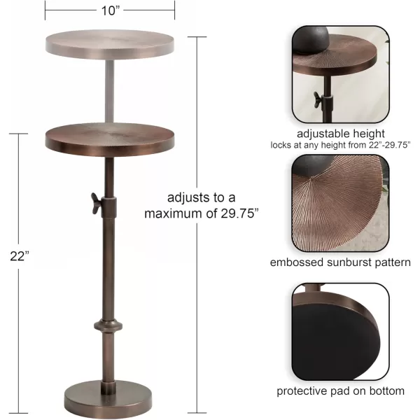 imageKate and Laurel Engles Traditional AdjustableHeight Pedestal Drink Table 10 x 10 x 30 Bronze Vintage Round Indoor Metal Plant Stand with Embossed Sunburst PatternBronze