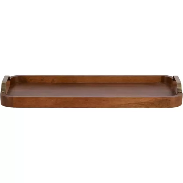 imageKate and Laurel Farson Modern Decorative Wood Rectangle Tray with Handles 10 x 24 Walnut Brown and Antique Brass Transitional Rectangular Tray for Use as Entryway Tray Decor or Ottoman Serving Tray