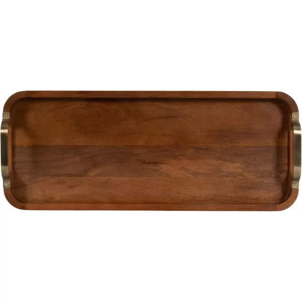 imageKate and Laurel Farson Modern Decorative Wood Rectangle Tray with Handles 10 x 24 Walnut Brown and Antique Brass Transitional Rectangular Tray for Use as Entryway Tray Decor or Ottoman Serving Tray