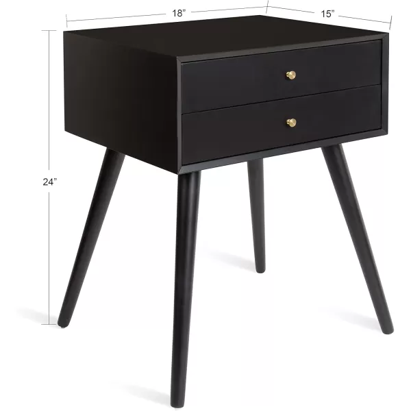 imageKate and Laurel Finco Midcentury Modern Style Side Table with 2 Drawers Gray Finish with Brass HardwareBlack