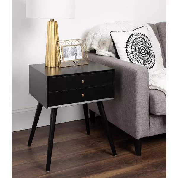 imageKate and Laurel Finco Midcentury Modern Style Side Table with 2 Drawers Gray Finish with Brass HardwareBlack