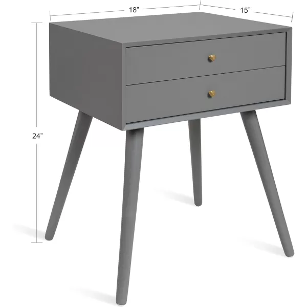imageKate and Laurel Finco Midcentury Modern Style Side Table with 2 Drawers Gray Finish with Brass HardwareGrey