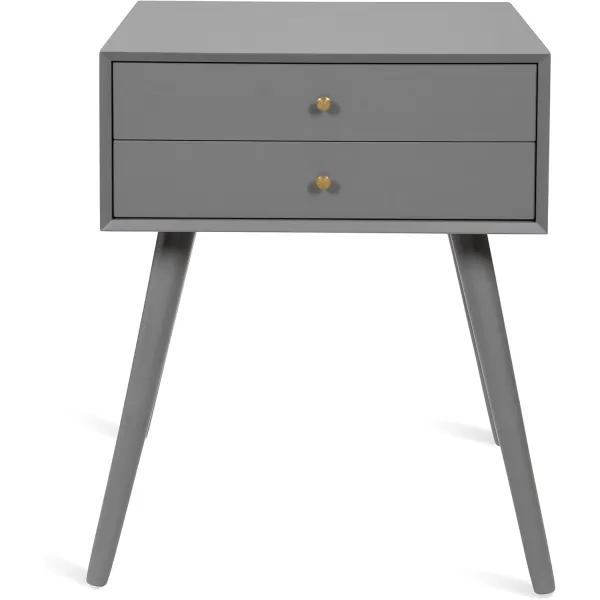 imageKate and Laurel Finco Midcentury Modern Style Side Table with 2 Drawers Gray Finish with Brass HardwareGrey