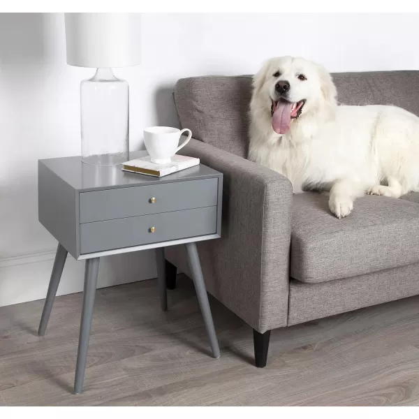 imageKate and Laurel Finco Midcentury Modern Style Side Table with 2 Drawers Gray Finish with Brass HardwareGrey