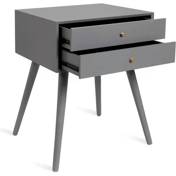 imageKate and Laurel Finco Midcentury Modern Style Side Table with 2 Drawers Gray Finish with Brass HardwareGrey