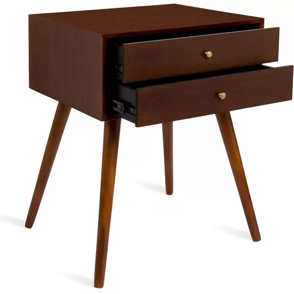 imageKate and Laurel Finco Midcentury Modern Style Side Table with 2 Drawers Walnut Brown Finish with Brass Hardware