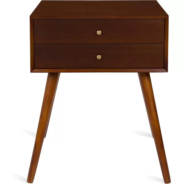 imageKate and Laurel Finco Midcentury Modern Style Side Table with 2 Drawers Walnut Brown Finish with Brass Hardware