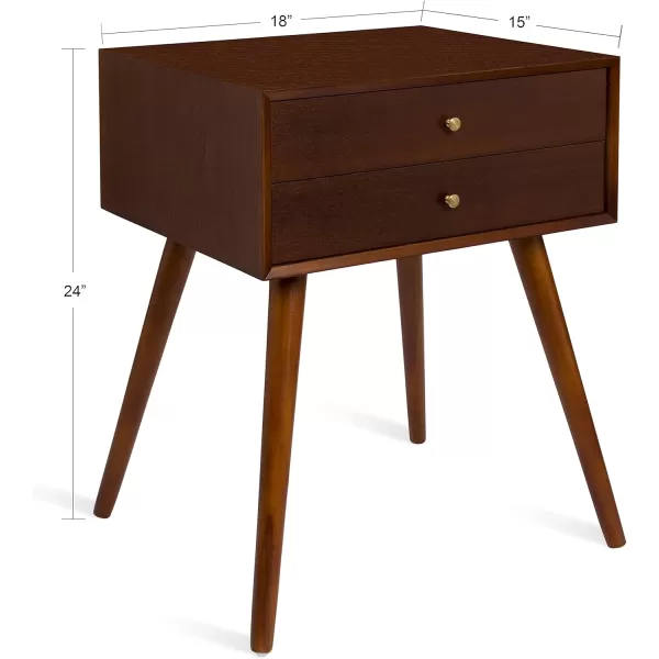 imageKate and Laurel Finco Midcentury Modern Style Side Table with 2 Drawers Walnut Brown Finish with Brass Hardware