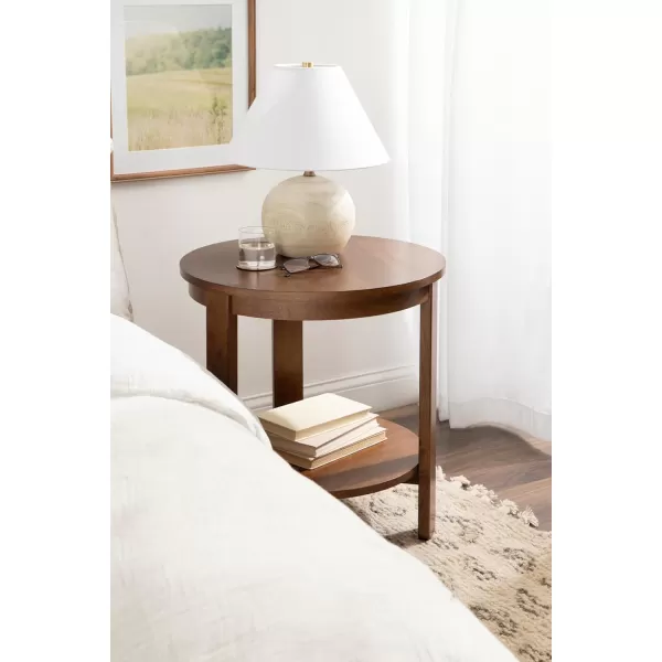 imageKate and Laurel Foxford Modern Tiered Round Side Table 22 x 22 x 24 Black Transitional TwoTier Circle Nightstand Table with Storage and Resilient Wood Construction for Bedroom DecorWalnut Brown