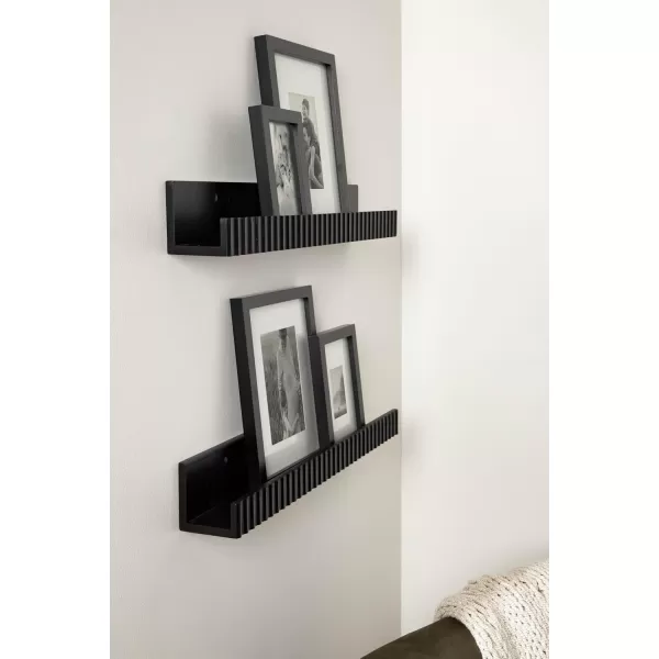 imageKate and Laurel Furrow Modern Wood Photo Display Ledges Set of 2 24 Inches Black Scalloped Floating Picture Ledge Shelf Set with Lip for Use as Nursery Book Shelves or Gallery Wall DecorBlack