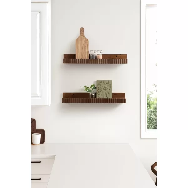 imageKate and Laurel Furrow Modern Wood Photo Display Ledges Set of 2 24 Inches Black Scalloped Floating Picture Ledge Shelf Set with Lip for Use as Nursery Book Shelves or Gallery Wall DecorWalnut Brown