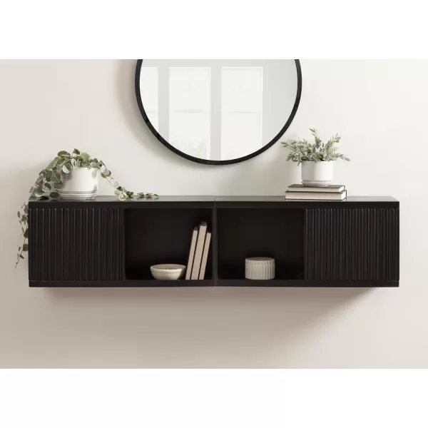 imageKate and Laurel Furrow Modern Wooden Sliding Ribbed Door Wall CabinetBlack