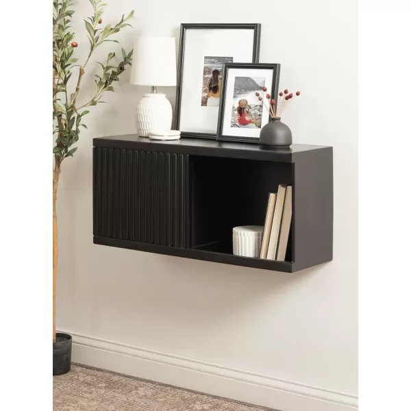 imageKate and Laurel Furrow Modern Wooden Sliding Ribbed Door Wall CabinetBlack