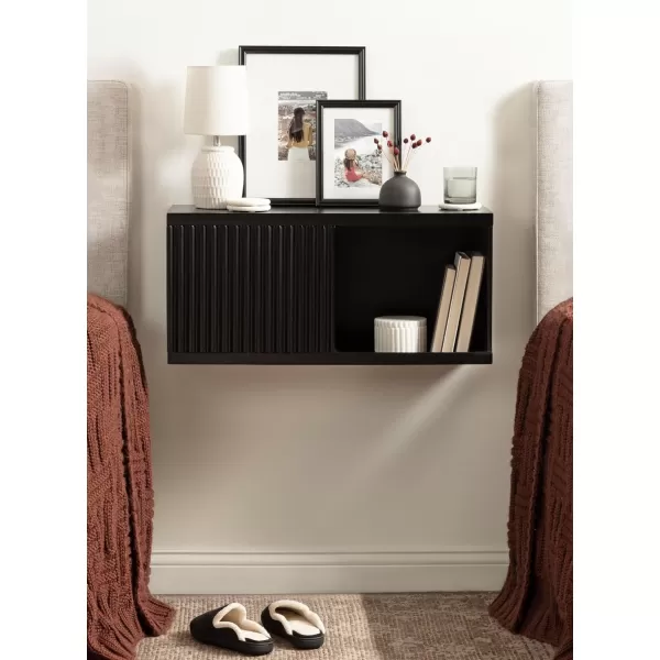 imageKate and Laurel Furrow Modern Wooden Sliding Ribbed Door Wall CabinetBlack