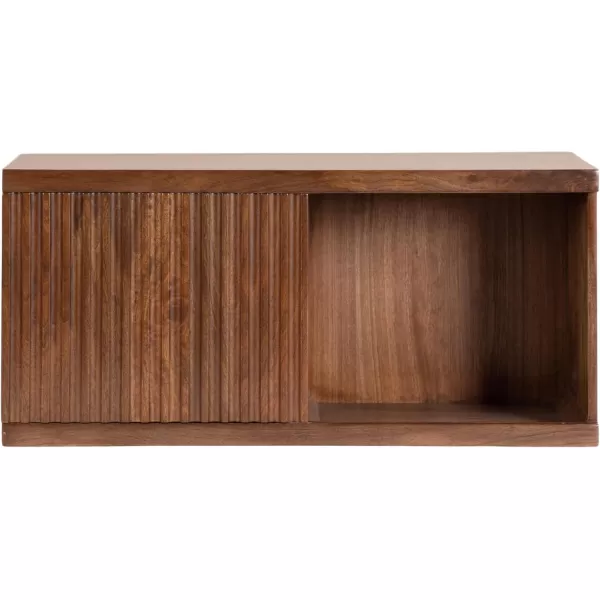 imageKate and Laurel Furrow Modern Wooden Sliding Ribbed Door Wall CabinetWalnut Brown