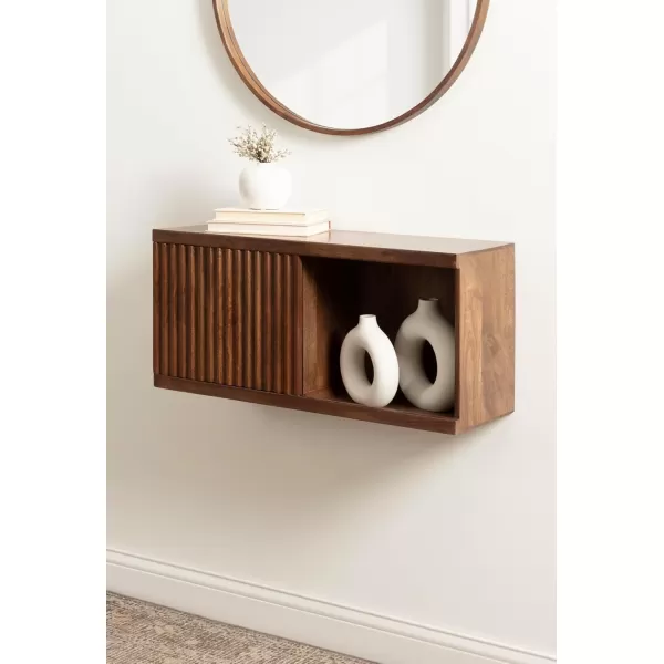 imageKate and Laurel Furrow Modern Wooden Sliding Ribbed Door Wall CabinetWalnut Brown