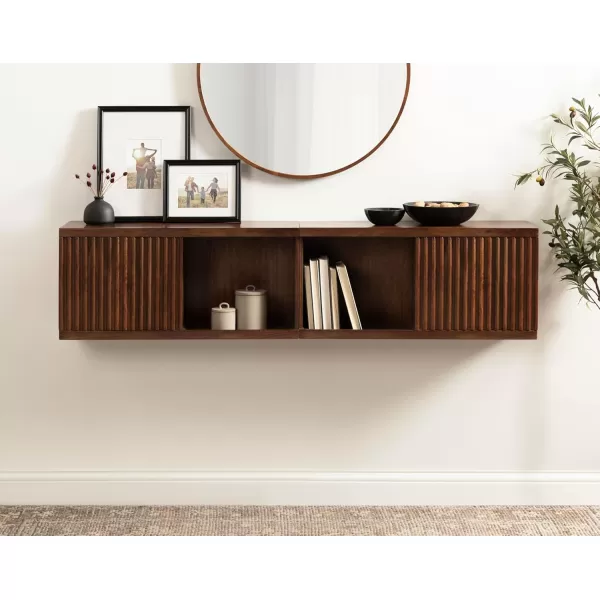 imageKate and Laurel Furrow Modern Wooden Sliding Ribbed Door Wall CabinetWalnut Brown