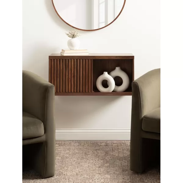 imageKate and Laurel Furrow Modern Wooden Sliding Ribbed Door Wall CabinetWalnut Brown