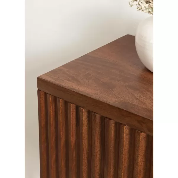 imageKate and Laurel Furrow Modern Wooden Sliding Ribbed Door Wall CabinetWalnut Brown