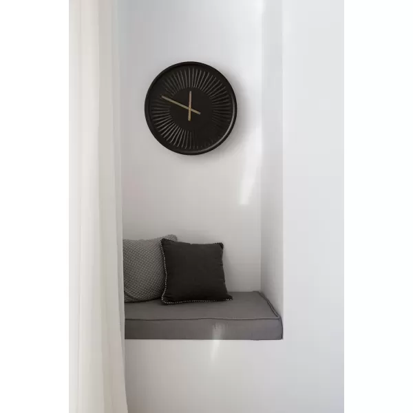 imageKate and Laurel Grear Modern Numberless Round Wall Clock 17 Inch Diameter Natural Wood Decorative Minimal Carved Wood Clock for Bedroom Entryway or Living Room DecorBlack