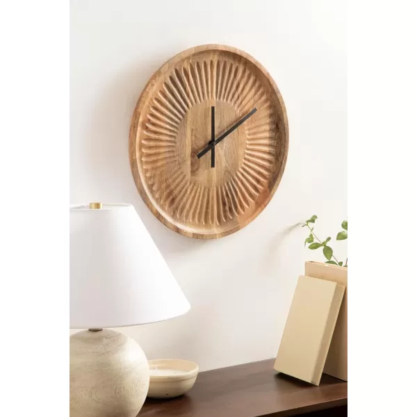 imageKate and Laurel Grear Modern Numberless Round Wall Clock 17 Inch Diameter Natural Wood Decorative Minimal Carved Wood Clock for Bedroom Entryway or Living Room DecorNatural