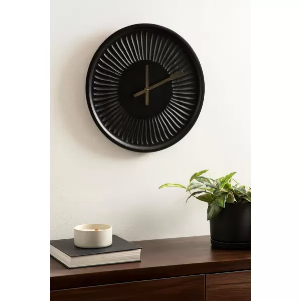 imageKate and Laurel Grear Modern Numberless Round Wall Clock 17 Inch Diameter Natural Wood Decorative Minimal Carved Wood Clock for Bedroom Entryway or Living Room DecorBlack