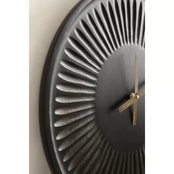 imageKate and Laurel Grear Modern Numberless Round Wall Clock 17 Inch Diameter Natural Wood Decorative Minimal Carved Wood Clock for Bedroom Entryway or Living Room DecorBlack