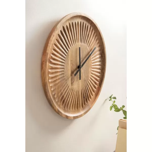 imageKate and Laurel Grear Modern Numberless Round Wall Clock 17 Inch Diameter Natural Wood Decorative Minimal Carved Wood Clock for Bedroom Entryway or Living Room DecorNatural