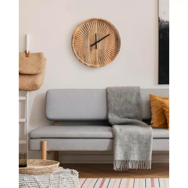 imageKate and Laurel Grear Modern Numberless Round Wall Clock 17 Inch Diameter Natural Wood Decorative Minimal Carved Wood Clock for Bedroom Entryway or Living Room DecorNatural