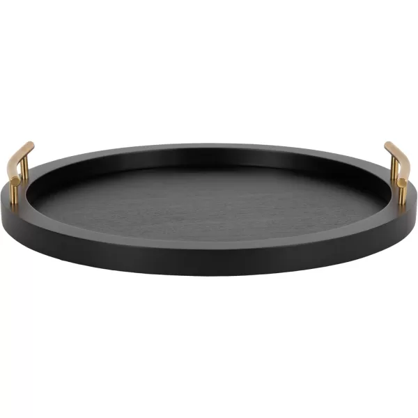 imageKate and Laurel Halsey Decorative Wooden Round Tray with Polished Metal Handles 16 Inch Diameter Black and Gold Modern Glam Wood Circle Serving Tray for Use as Ottoman Tray or Coffee Table Tray