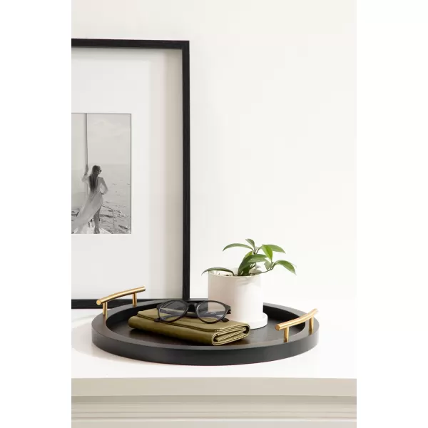 imageKate and Laurel Halsey Decorative Wooden Round Tray with Polished Metal Handles 16 Inch Diameter Black and Gold Modern Glam Wood Circle Serving Tray for Use as Ottoman Tray or Coffee Table Tray