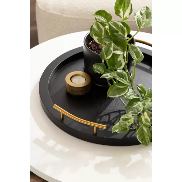 imageKate and Laurel Halsey Decorative Wooden Round Tray with Polished Metal Handles 16 Inch Diameter Black and Gold Modern Glam Wood Circle Serving Tray for Use as Ottoman Tray or Coffee Table Tray