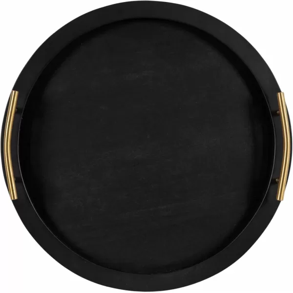 imageKate and Laurel Halsey Decorative Wooden Round Tray with Polished Metal Handles 16 Inch Diameter Black and Gold Modern Glam Wood Circle Serving Tray for Use as Ottoman Tray or Coffee Table Tray