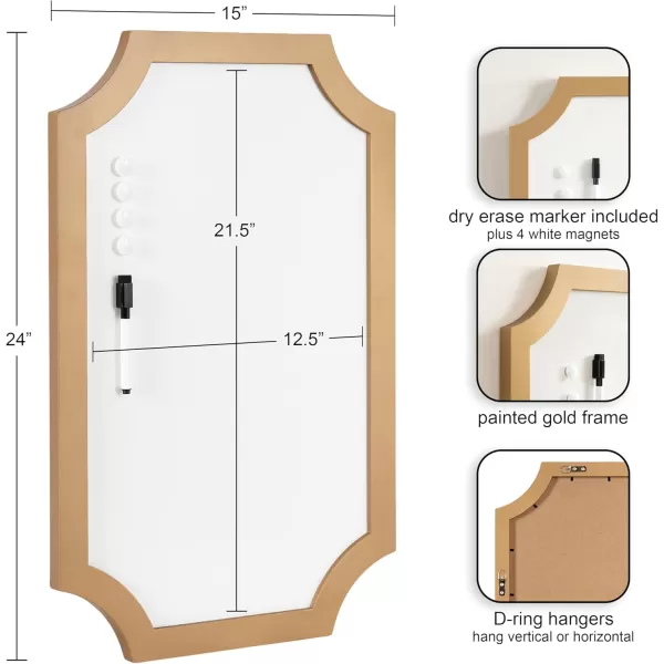 imageKate and Laurel Holbrook Scalloped Magnetic Dry Erase Board with Marker and Four Magnets 15 x 24 Green Decorative Wall Organization White Board for Use as Bedroom or Dorm Room DecorGold