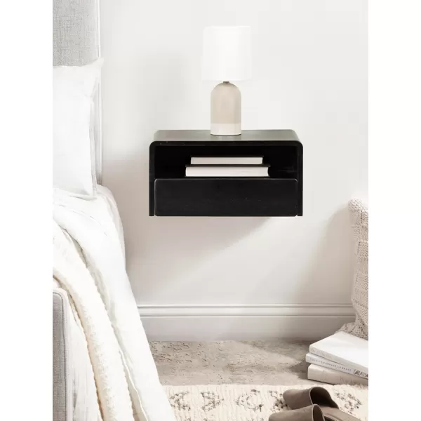 imageKate and Laurel Kato Modern Wood Floating Side Table with Drawer 18 x 10 x 9 Black Contemporary Wooden Floating Nightstand for Bedroom Bedside Table