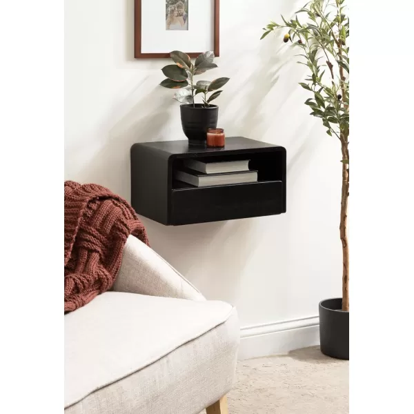 imageKate and Laurel Kato Modern Wood Floating Side Table with Drawer 18 x 10 x 9 Black Contemporary Wooden Floating Nightstand for Bedroom Bedside Table