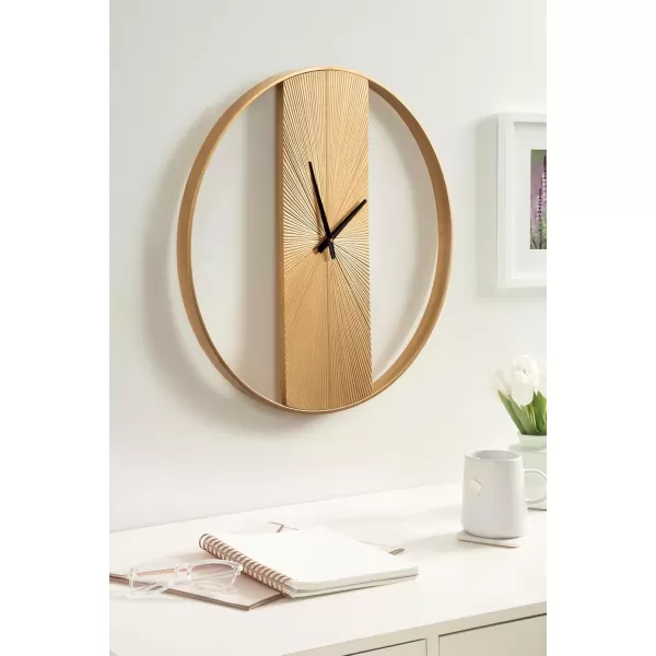 imageKate and Laurel Ladd Modern Numberless Embossed Wood and Metal Round Wall Clock 24 Inch Diameter Gold Decorative Minimal Metal and Wood Clock for Living Room DcorGold