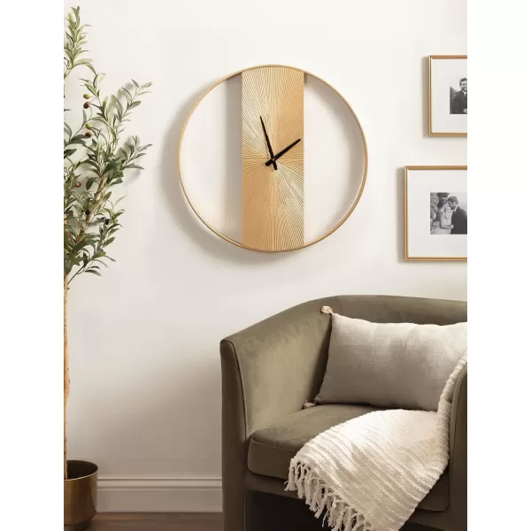 imageKate and Laurel Ladd Modern Numberless Embossed Wood and Metal Round Wall Clock 24 Inch Diameter Gold Decorative Minimal Metal and Wood Clock for Living Room DcorGold