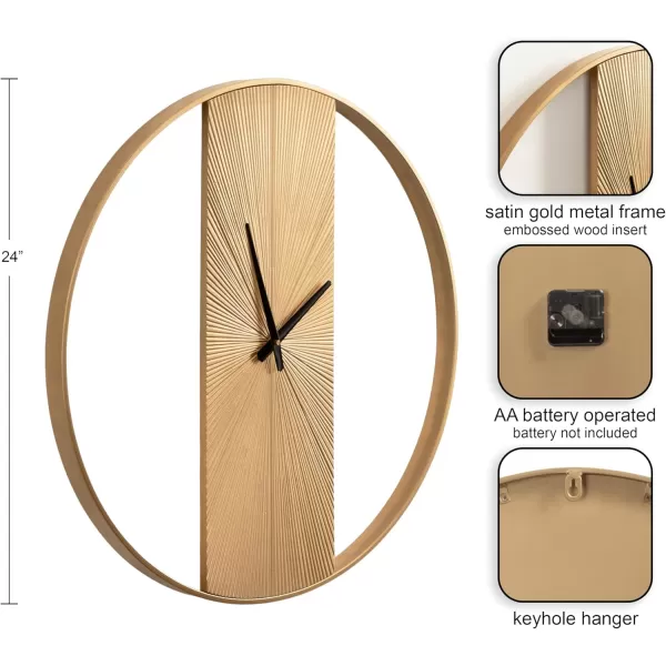 imageKate and Laurel Ladd Modern Numberless Embossed Wood and Metal Round Wall Clock 24 Inch Diameter Gold Decorative Minimal Metal and Wood Clock for Living Room DcorGold