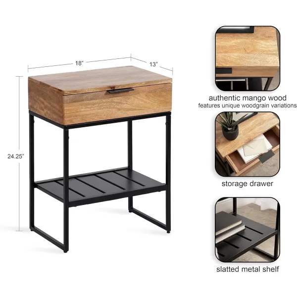 imageKate and Laurel Malone Modern Wooden Side Table with Metal Shelf 18 x 13 x 25 Natural Brown and Black Transitional Wood Nightstand with Storage Shelf Below
