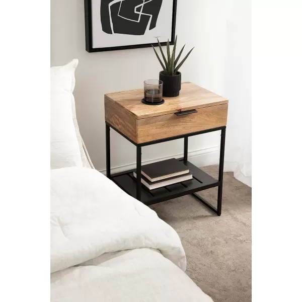 imageKate and Laurel Malone Modern Wooden Side Table with Metal Shelf 18 x 13 x 25 Natural Brown and Black Transitional Wood Nightstand with Storage Shelf Below