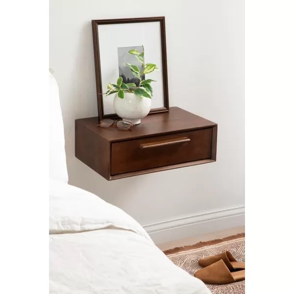 imageKate and Laurel McCutcheon Floating Wood Storage Shelf 18 x 12 x 6 Walnut Brown Decorative Transitional Floating Bedroom Nightstand with a Concealed Cubby Compartment