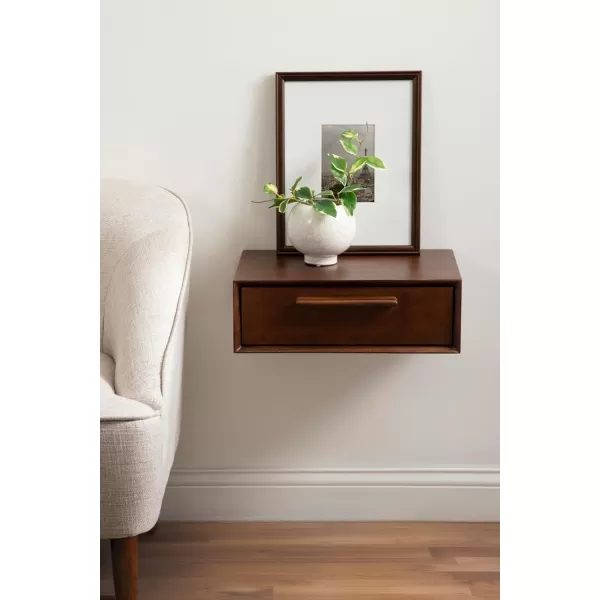 imageKate and Laurel McCutcheon Floating Wood Storage Shelf 18 x 12 x 6 Walnut Brown Decorative Transitional Floating Bedroom Nightstand with a Concealed Cubby Compartment