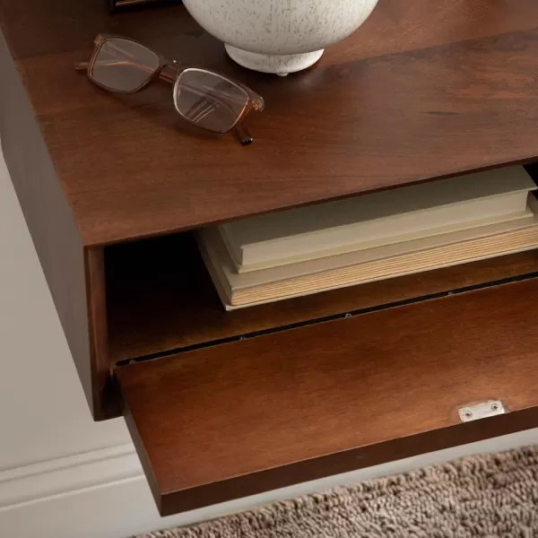 imageKate and Laurel McCutcheon Floating Wood Storage Shelf 18 x 12 x 6 Walnut Brown Decorative Transitional Floating Bedroom Nightstand with a Concealed Cubby Compartment